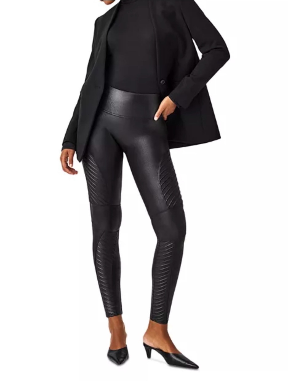 SPANX Black Faux Leather Moto Leggings | Size Medium
